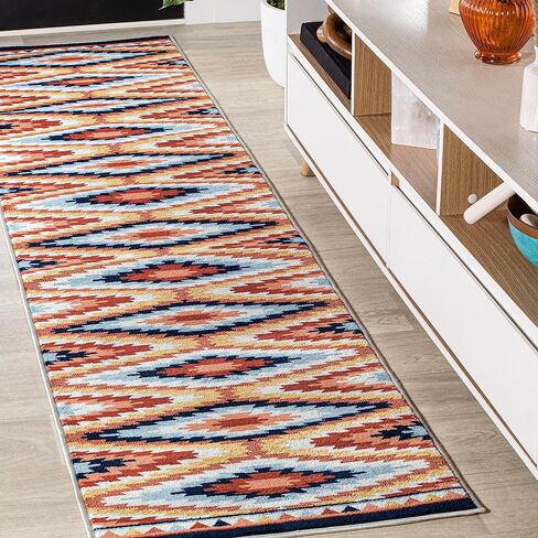 JONATHAN Y Diamond Kilim Yellow/Red/Blue Runner Rug 2X8 ft, Konya Geometric for Living Room, Bedroom, Kitchen, Office, Easy-Cleaning, High Traffic, Pet-Friendly, Non-Shedding SWC101A-28 in Saudi Arabia