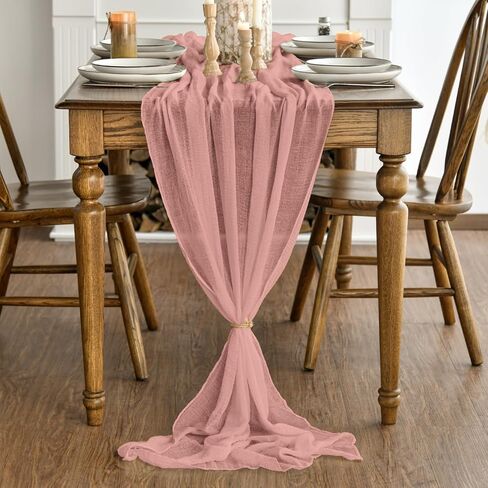 Boho Cheesecloth Gauze Peach Wedding Table Runner, Seasonal Summer Fabric Kitchen Dining Holiday Table Decor for Home Party Indoor 35x120 Inch in Saudi Arabia