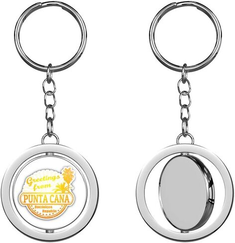 Punta Cana Dominican Republic Greetings Label Round Spinning Stainless Steel Metal Key Chain Keychain Ring Double Sided Deisgn in Saudi Arabia