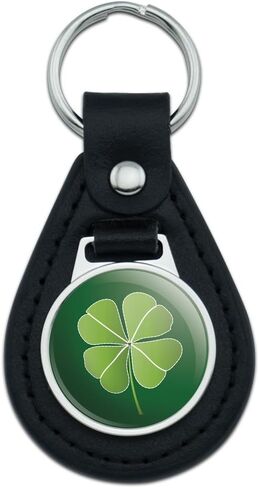 Graphics and More Four Leaf Clover Good Luck Irish Leprechauns Black Leather Keychain in Saudi Arabia