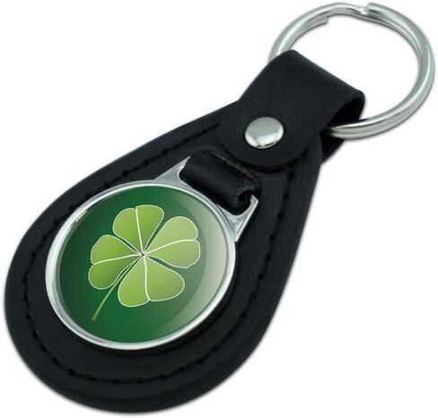 Graphics and More Four Leaf Clover Good Luck Irish Leprechauns Black Leather Keychain in Saudi Arabia