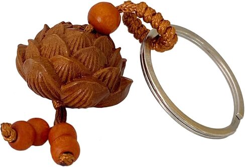 1Pc Carved Lotus Keychain Wood Flower Luck Charms Keying Key Chain for Prosperity Harmony Positive in Saudi Arabia