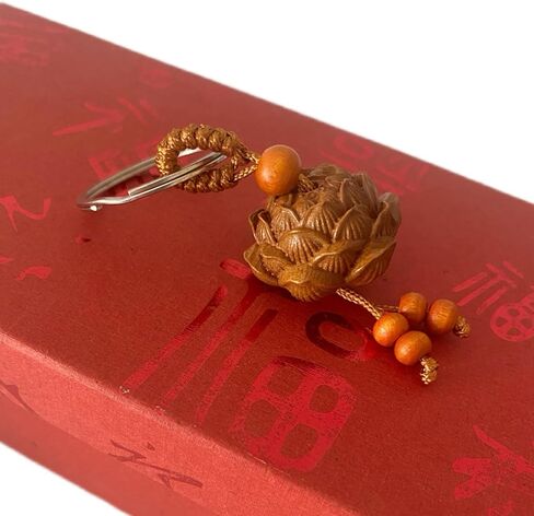 1Pc Carved Lotus Keychain Wood Flower Luck Charms Keying Key Chain for Prosperity Harmony Positive in Saudi Arabia
