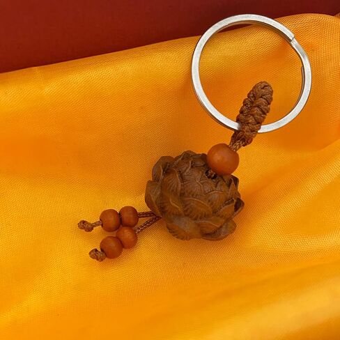 1Pc Carved Lotus Keychain Wood Flower Luck Charms Keying Key Chain for Prosperity Harmony Positive in Saudi Arabia