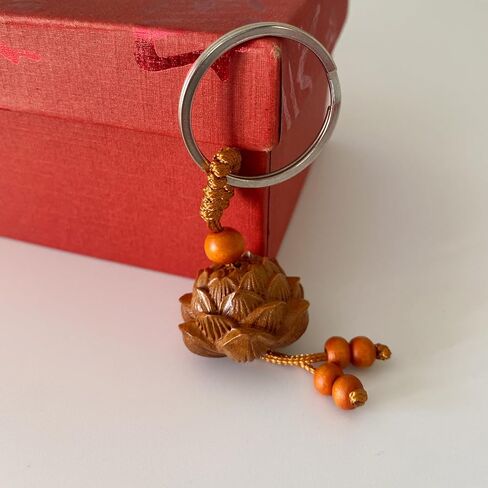 1Pc Carved Lotus Keychain Wood Flower Luck Charms Keying Key Chain for Prosperity Harmony Positive in Saudi Arabia