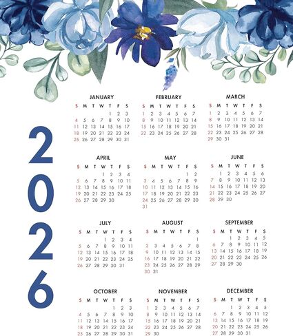 2026 Year at a Glance Unframed 11x14 Calendar - Peach Watercolor Flowers Design - Premium Satin Luster Finish - Handmade in the USA in Saudi Arabia