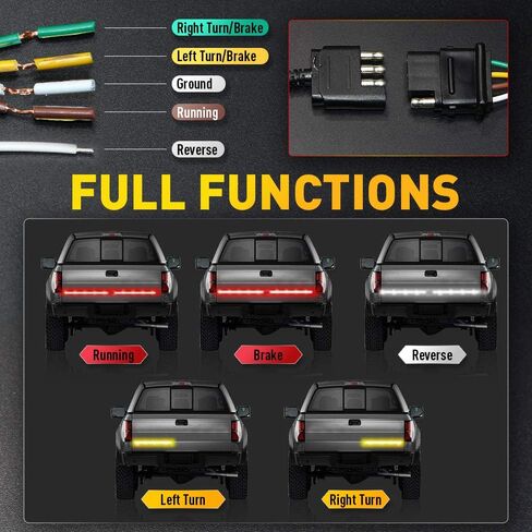 Triple Tailgate Light Bar 48 inch Waterproof Plug-and-Play Aluminum Frame No Drill Install Amber Turn Signal, Red Brake/Running, White Reverse Lights for Pickup Truck (48" Yellow Turn) in Saudi Arabia