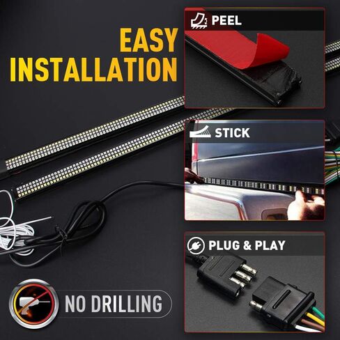 Triple Tailgate Light Bar 48 inch Waterproof Plug-and-Play Aluminum Frame No Drill Install Amber Turn Signal, Red Brake/Running, White Reverse Lights for Pickup Truck (48" Yellow Turn) in Saudi Arabia