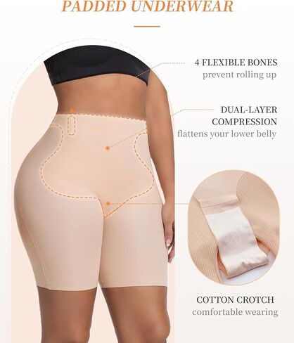 Stoto Butt Lifting Shapewear with Butt Pads Padded Underwear for Women Booty Lifting Panties Hip Enhancer Tummy Control Shaper Shorts Beige XXL in Kuwait