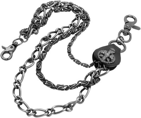 Round Skull Charm Triple Wallet chain Gun-metal Biker Punk Key chain in Saudi Arabia