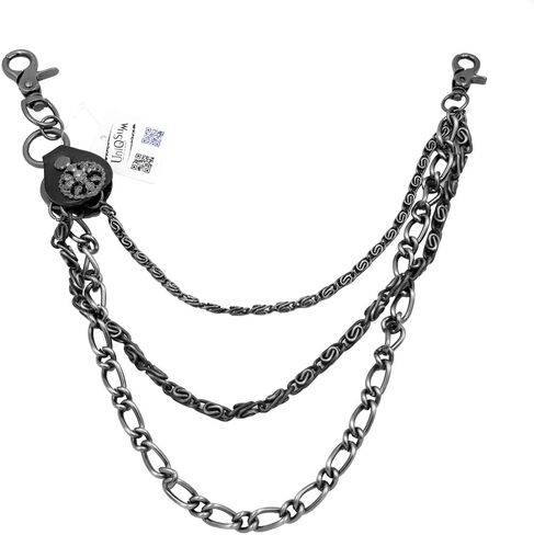 Round Skull Charm Triple Wallet chain Gun-metal Biker Punk Key chain in Saudi Arabia