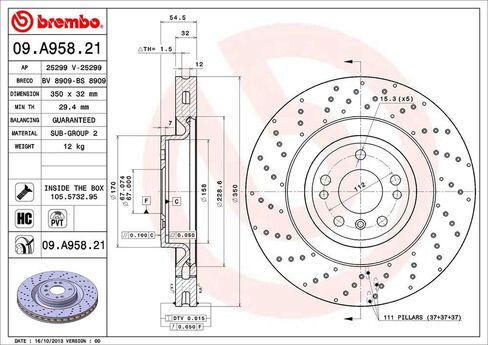 Brembo 09.A958.21 UV Coated Pillar Vented drilled Front Brake Rotor MERCEDES-BENZ OE# A1664211012 in Saudi Arabia