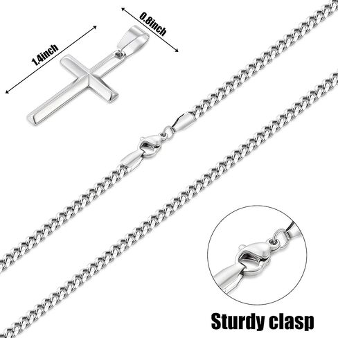 Fiusem Silver Tone/Black/14K Gold Plated Cross Necklace for Men, Beveled Edge Pandent Mens Necklace, 3.5MM Stainless Steel Cuban Chain, 16-24 Inches Jewelry Gifts in Saudi Arabia