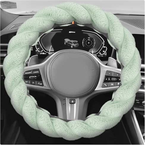 Fluffy Car Steering Wheel Cover, 15 Inch Anti-Slip Twisted Fuzzy Auto Wheel Protective Cover, Comfortable Soft Plush Steering Wheel Protector Interior Decor for Most Vehicles (Green) in Kuwait
