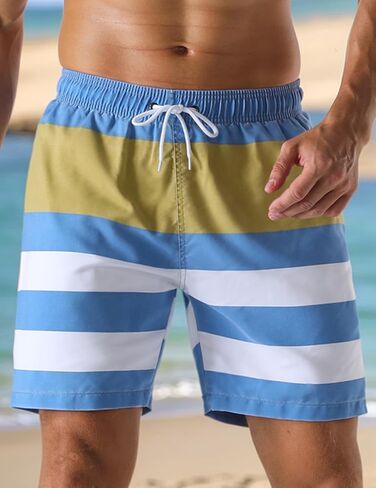 Men's Swim Trunks Striped Seaside Holiday Soft Washed Retro Drawstring Board Shorts in Saudi Arabia