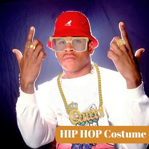 مجموعة إكسسوارات ديسكو 70s للحفلات التنكرية الهيب هوب كوين مجموعة إكسسوارات مغني الراب 80s 90s DJ للجنسين فاسق مغني الراب إكسسوار الزي للمرأة الذهبية in Kuwait