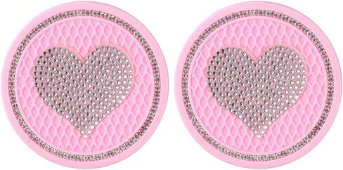BYOBYO 2Pcs Heart Bling Car Coasters, Universal Auto Cup Holder Insert Coasters, Drink Car Cup Mat for Gifts, Women & Lady (Pink), 2.75 Inch in Saudi Arabia