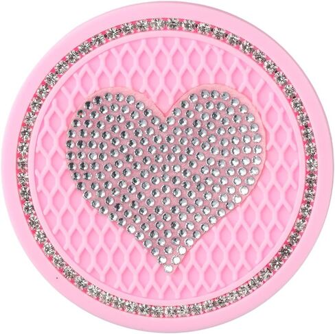 BYOBYO 2Pcs Heart Bling Car Coasters, Universal Auto Cup Holder Insert Coasters, Drink Car Cup Mat for Gifts, Women & Lady (Pink), 2.75 Inch in Saudi Arabia