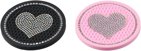 BYOBYO 2Pcs Heart Bling Car Coasters, Universal Auto Cup Holder Insert Coasters, Drink Car Cup Mat for Gifts, Women & Lady (Pink), 2.75 Inch in Saudi Arabia