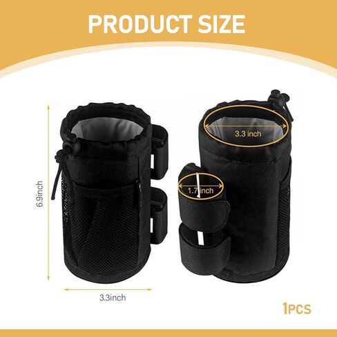1 PC Car Hanging Water Bottle Bag, 6.88" x 6.88" x 3.34" Waterproof PE Insulation Layer Water Cup Holder with Mesh Pocket Rope Lock, Storage Accessory for Cars, Bicycles, Scooters (Black) in Saudi Arabia
