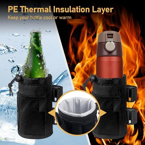 1 PC Car Hanging Water Bottle Bag, 6.88" x 6.88" x 3.34" Waterproof PE Insulation Layer Water Cup Holder with Mesh Pocket Rope Lock, Storage Accessory for Cars, Bicycles, Scooters (Black) in Saudi Arabia
