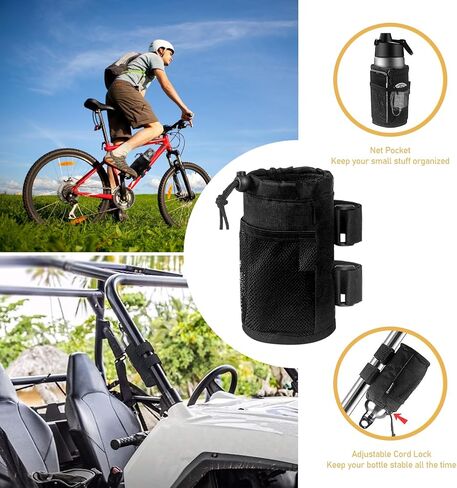 1 PC Car Hanging Water Bottle Bag, 6.88" x 6.88" x 3.34" Waterproof PE Insulation Layer Water Cup Holder with Mesh Pocket Rope Lock, Storage Accessory for Cars, Bicycles, Scooters (Black) in Saudi Arabia