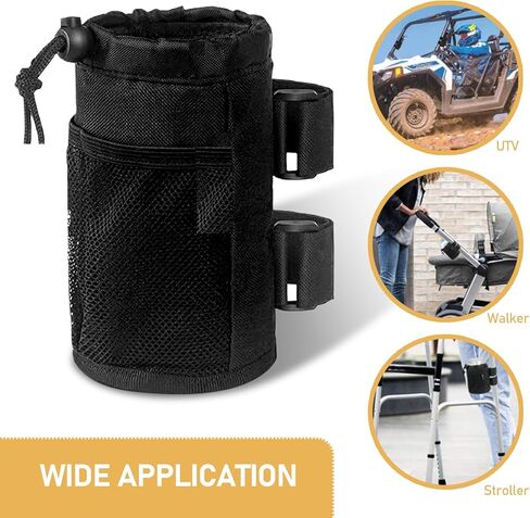 1 PC Car Hanging Water Bottle Bag, 6.88" x 6.88" x 3.34" Waterproof PE Insulation Layer Water Cup Holder with Mesh Pocket Rope Lock, Storage Accessory for Cars, Bicycles, Scooters (Black) in Saudi Arabia