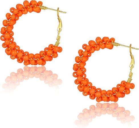 Colorful Fun Beaded Earrings for Women，Boho Flower Hoop Earrings，Exquisite Handmade Beaded Earrings in Saudi Arabia