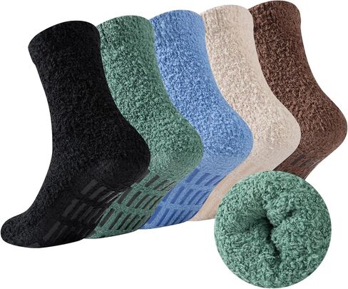 COOVAN Mens Fuzzy Socks Soft Cozy Slipper Fluffy Socks Winter Warm Fleece Socks for Men Plush Sleeping Socks 5 Pairs in Kuwait