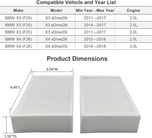 Compatible for BMW 2PCS Car Cabin Air Conditioner Filter 64119237159, Fit for F25 F26 X3 X4 18d 20i 20d 28i 30d 35d 35i M40i in Saudi Arabia