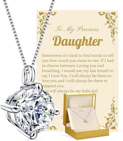 Beam & Bask Daughter Gift from Mom Dad, Birthday Wedding Graduation Gifts for Daughter from Mother Father, Best Unique Jewelry Presents Silver Moissanite Solitaire Stud Necklace for Adult Girls in Saudi Arabia