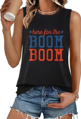 Womens Summer Vacation Sleeveless Shirt 4th of July USA Flag Tank Tops Casual Loose Beach Graphic Tees in Saudi Arabia