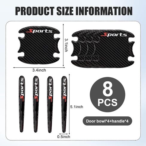 8 Pcs Car Door Handle Protector, Carbon Fiber Door Handle Protectors for Vehicles, 3D Anti Scratch Car Stickers for Most Cars, SUV, Truck, Black in Kuwait