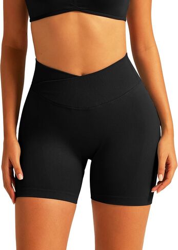ABOCIW Women Workout Vison Shorts Crossover Hidden Scrunch Butt Lifting Seamless Yoga Gym Shorts in Saudi Arabia