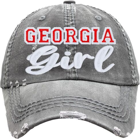 Women's Georgia Girl or Custom Text Hat, Baseball or High Ponytail Cap, Embroidered GA Gift Red White More, Clothing Present, Friend Wife Mom Daughter Mama Gigi Grandma Mimi in Kuwait