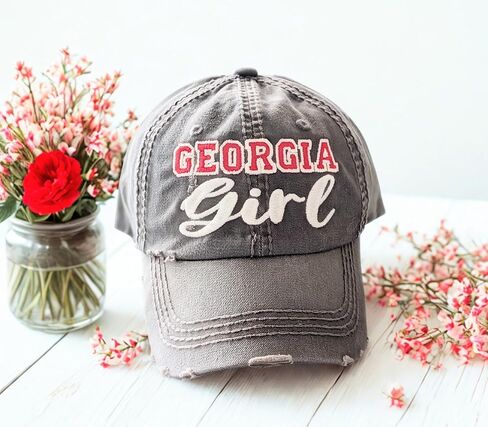 Women's Georgia Girl or Custom Text Hat, Baseball or High Ponytail Cap, Embroidered GA Gift Red White More, Clothing Present, Friend Wife Mom Daughter Mama Gigi Grandma Mimi in Kuwait