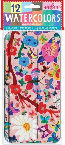 eeBoo: Birds in Fuchsia 12 Watercolors - Paint Set w Brush, Beautiful Design Tin Box, 12 Vibrant Colors, Kids Art Supplies, Ages 3+ in Saudi Arabia