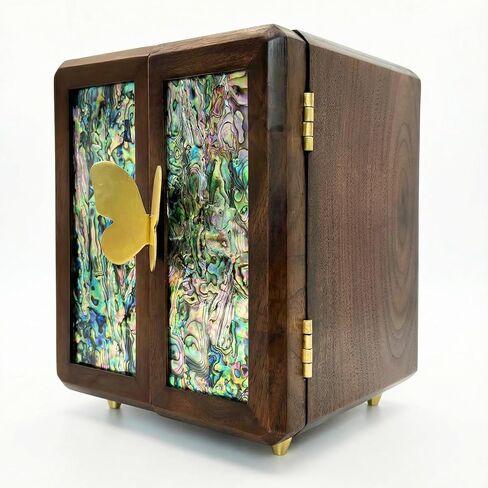 صندوق مجوهرات مصنوع يدويًا من خشب الجوز الأسود مع 4 طبقات، وبطانة مخملية وإغلاق مغناطيسي - منظم خشبي كبير للقلائد والخواتم والأقراط (زجاج ملون) in Kuwait