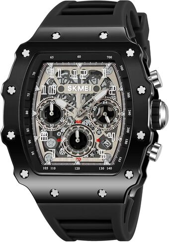 SKMEI Watch for Men,5ATM Waterproof Unique Transparent Big Face Analog Mens Watches with Silicone Strap Chronograph Calendar Stopwatch in Saudi Arabia