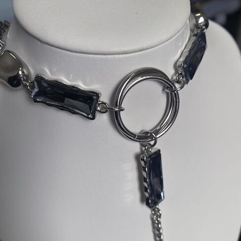 قلادة Lariat للنساء، قلادة طويلة فضية على شكل حرف Y مع حجر الراين الأسود ولمسات الفاصوليا مجوهرات تنكرية للحفلات الراقصة المسائية، إكسسوارات قلادات ربطة عنق دقيقة بلينغ in Saudi Arabia