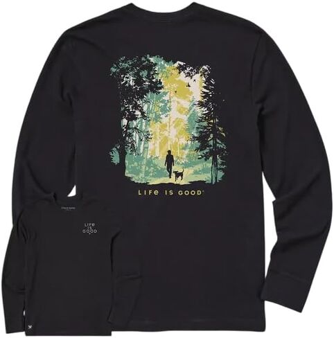 Life is Good Men's Walk in The Wood Long Sleeve Crusher Tee, Faded Black in Saudi Arabia