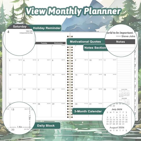 2026-2028 Monthly Planner, 2 Year Monthly Planner 2026-2028, July 2026 - June 2028 Planner with 24 Monthly Tabs, Holidays, Motivational quotes, 9" x 11", Forest Landscape in Saudi Arabia