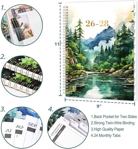 2026-2028 Monthly Planner, 2 Year Monthly Planner 2026-2028, July 2026 - June 2028 Planner with 24 Monthly Tabs, Holidays, Motivational quotes, 9" x 11", Forest Landscape in Saudi Arabia