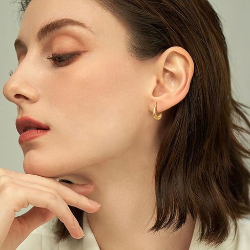 أقراط دائرية من الذهب عيار 14 قيراط للنساء أقراط ذهبية عيار 14 قيراط للنساء حلق ذهبي للنساء حلق حلقي منحني رائع للنساء 21 ملم in Kuwait