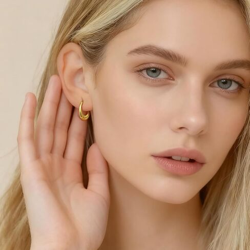 أقراط دائرية من الذهب عيار 14 قيراط للنساء أقراط ذهبية عيار 14 قيراط للنساء حلق ذهبي للنساء حلق حلقي منحني رائع للنساء 21 ملم in Kuwait