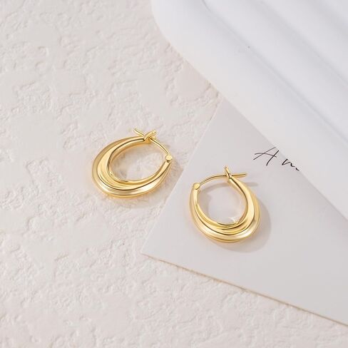 أقراط دائرية من الذهب عيار 14 قيراط للنساء أقراط ذهبية عيار 14 قيراط للنساء حلق ذهبي للنساء حلق حلقي منحني رائع للنساء 21 ملم in Kuwait