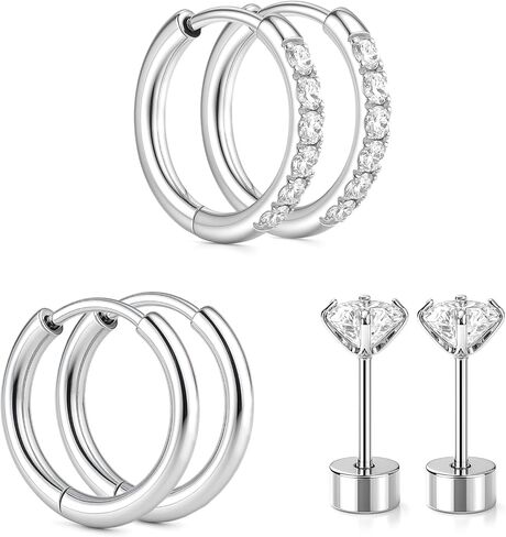 أقراط حلقية فضية/ذهبية: أقراط دائرية من الفولاذ المقاوم للصدأ الجراحية لا تسبب الحساسية، أقراط صغيرة على شكل غضروف صغير، أقراط على شكل حلقة مسطحة من الخلف، أقراط مسمارية من الخلف وأقراط مسطحة الظهر للنساء، آذان متعددة للثقب الحساسة in Kuwait