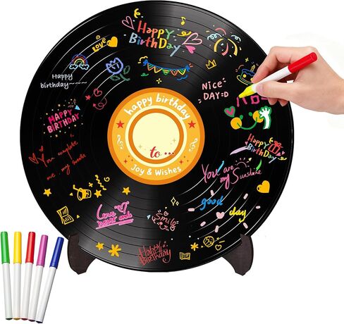 Holkcog الفينيل سجل عيد ميلاد الديكور، الكتابة على الجدران علامة الفن مع الوقوف، عيد ميلاد سعيد توقيع كتاب الضيوف للرجال النساء، هتاف إلى 10th 13th 16th 18th 21st 30th 40th bday تسجيل إمدادات الحفلات in Kuwait