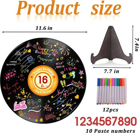 Holkcog الفينيل سجل عيد ميلاد الديكور، الكتابة على الجدران علامة الفن مع الوقوف، عيد ميلاد سعيد توقيع كتاب الضيوف للرجال النساء، هتاف إلى 10th 13th 16th 18th 21st 30th 40th bday تسجيل إمدادات الحفلات in Kuwait