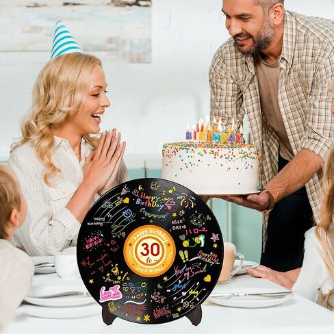 Holkcog الفينيل سجل عيد ميلاد الديكور، الكتابة على الجدران علامة الفن مع الوقوف، عيد ميلاد سعيد توقيع كتاب الضيوف للرجال النساء، هتاف إلى 10th 13th 16th 18th 21st 30th 40th bday تسجيل إمدادات الحفلات in Kuwait